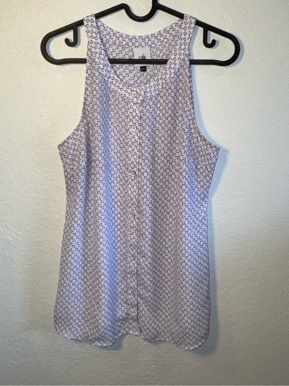 CAbi Purple & White Floral Print Button Down Sleeveless Top Size S Style #5905